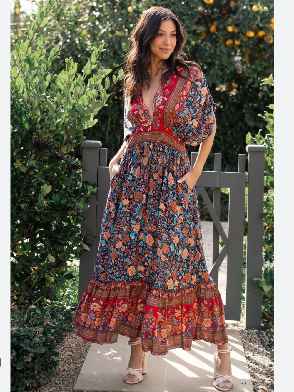 Baltic Born Navy Multi Floral V-Neck Midi Dress - Picture 3 of 6
